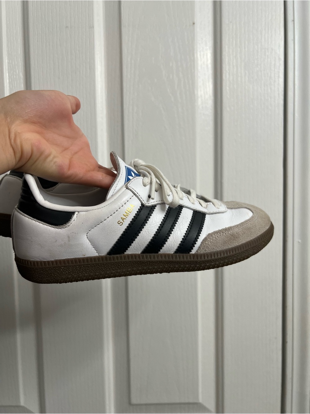 adidas Kids Samba Sneakers in White and Black with Gum Sole